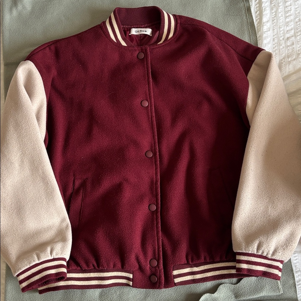 Burgundy and Cream Varsity Jacket